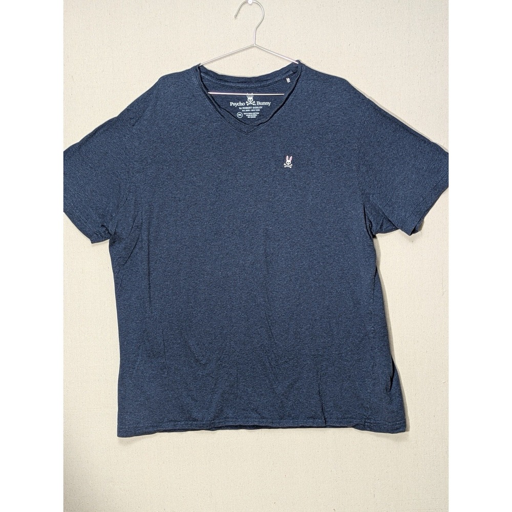 Psycho Bunny Mens 3XL Blue Pima‎ Cotton V-Neck Logo T-Shirt Skull Bunny